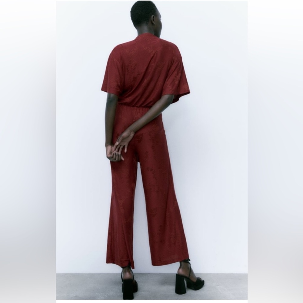 Zara Red Wide Leg Jumpsuit - Picture 3 of 11